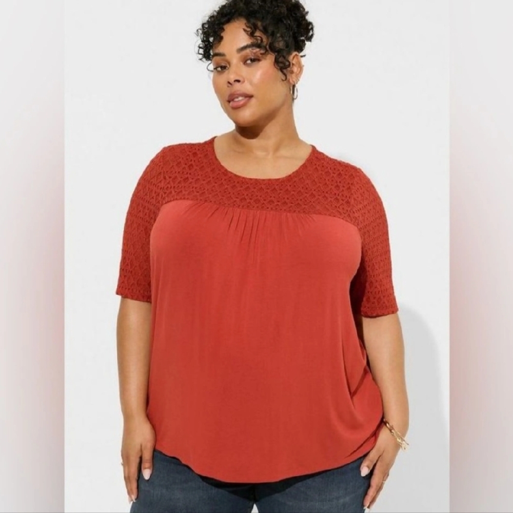 Women's Red Lace Yoke Top